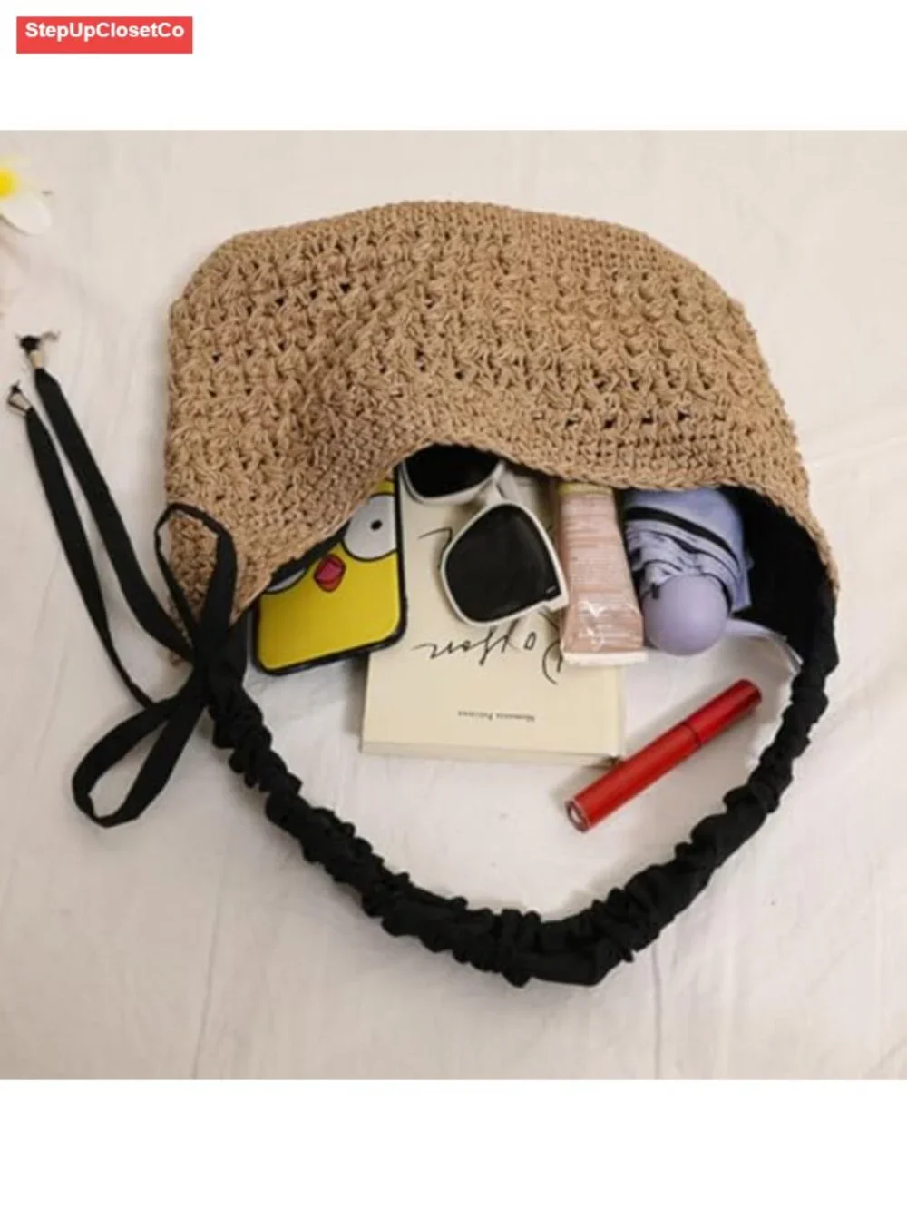 Bohemian Crochet Beach Bag Crescent Crossbody Hobo Shoulder Tote